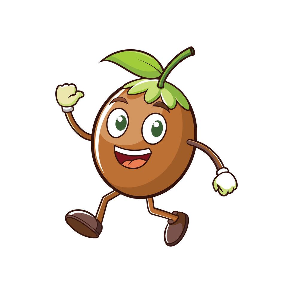 Cartoon coconut character walking with cheerful expression and gesture vector