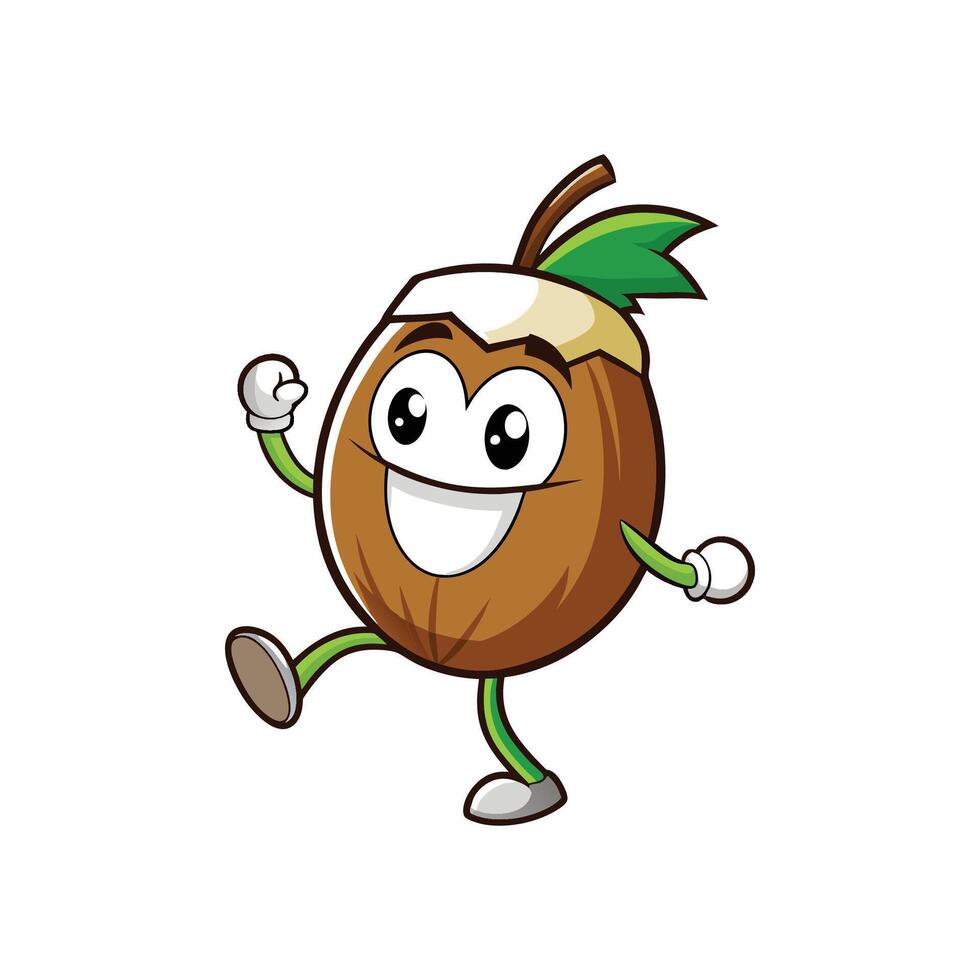 Cartoon coconut character with smiling face walking cheerfully vector