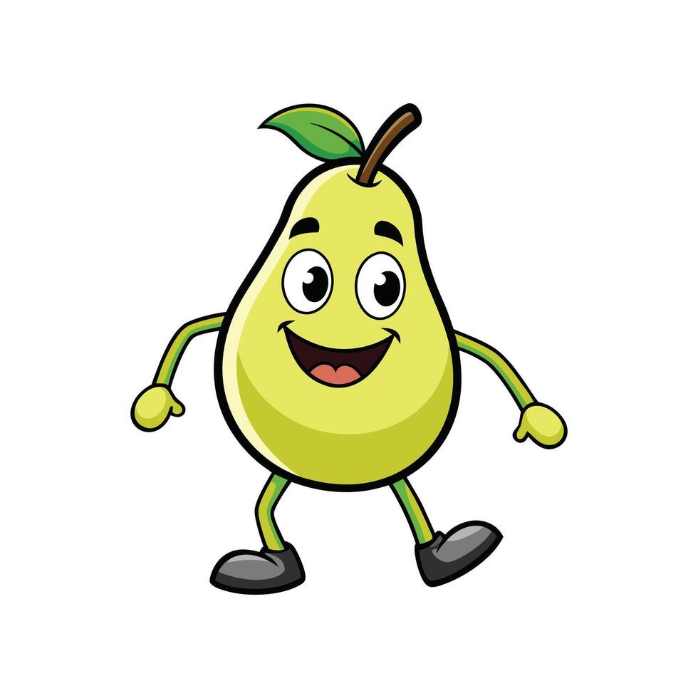 Cartoon pear character walking cheerfully on a white background vector