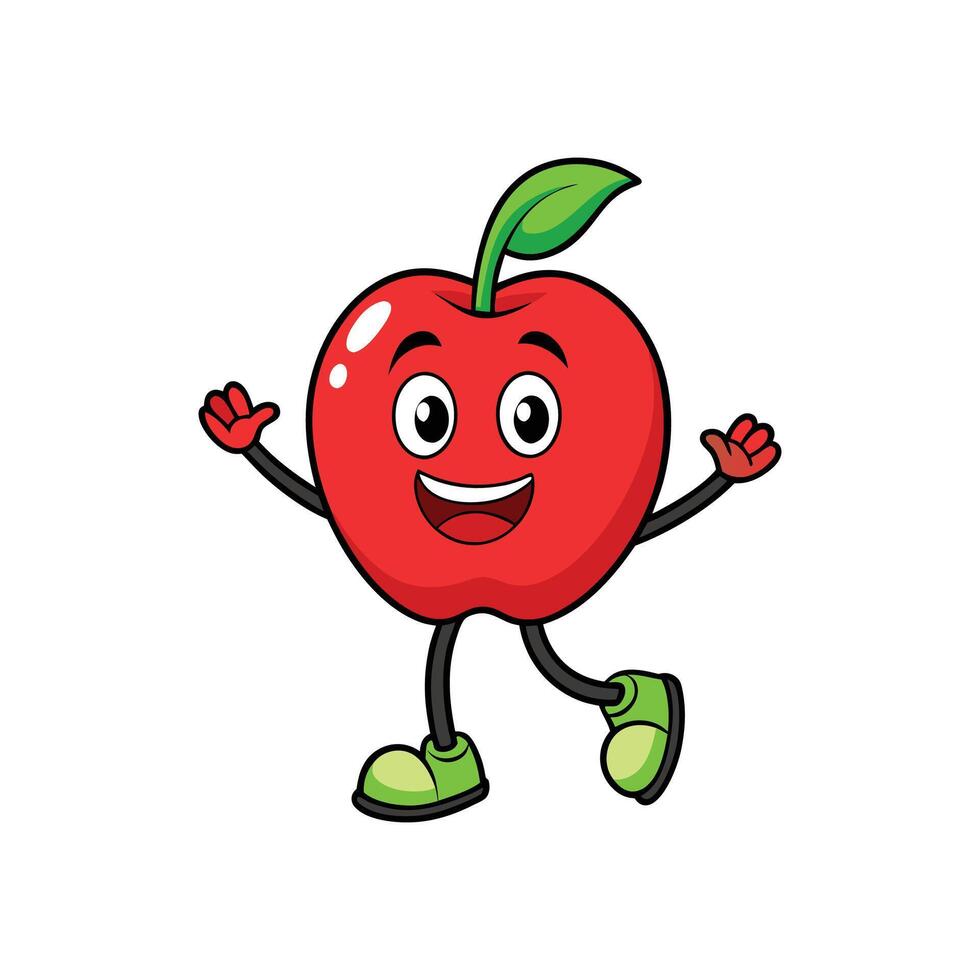 Happy apple cartoon character walking with a friendly expression vector