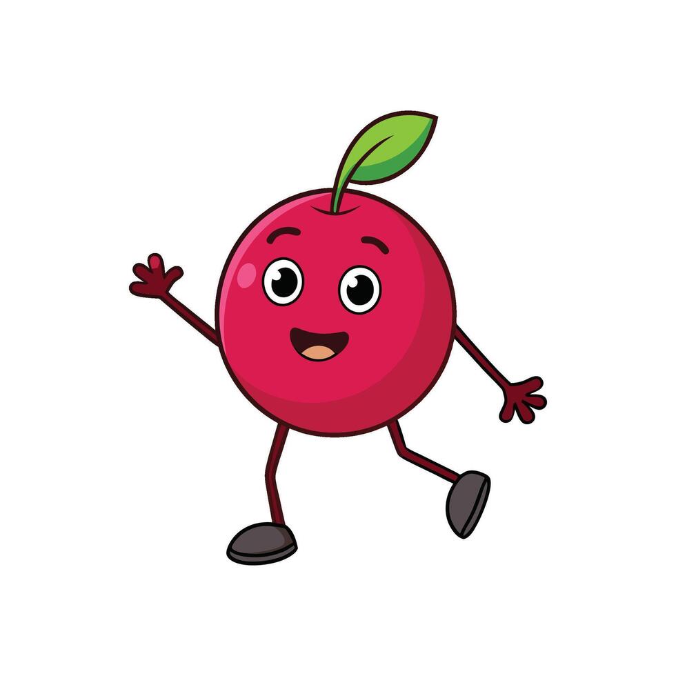 Cartoon cherry character waving hello, isolated on white background vector