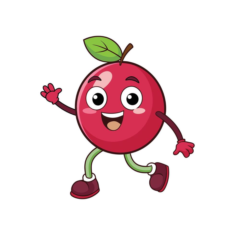 Cartoon berry character with cheerful expression and waving arm vector