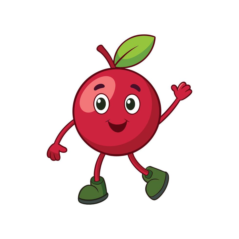Whimsical cherry cartoon character waving against a white background vector