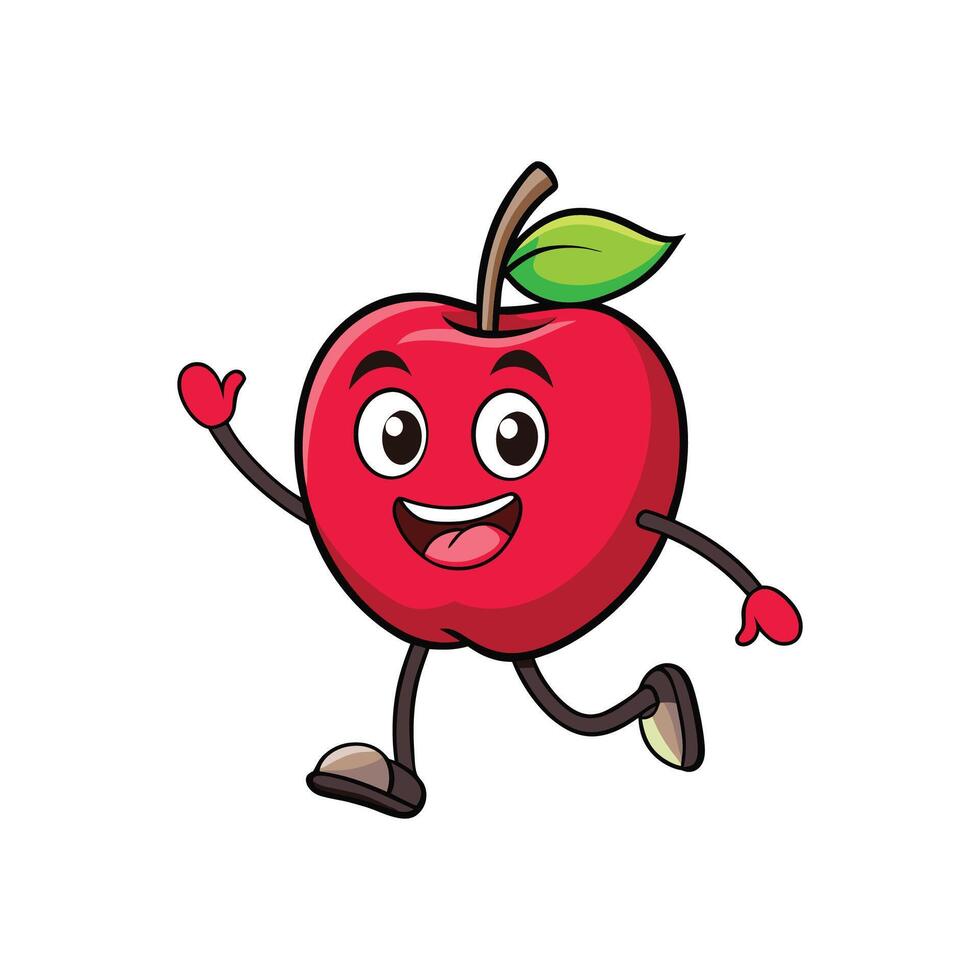 Happy cartoon apple character jogging on a white background vector