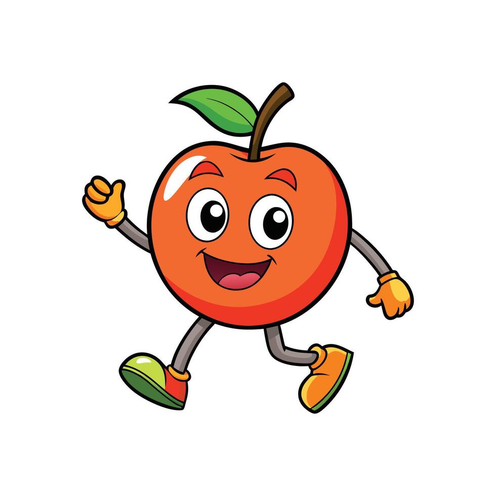 Cartoon apple character cheerfully running with a happy expression vector
