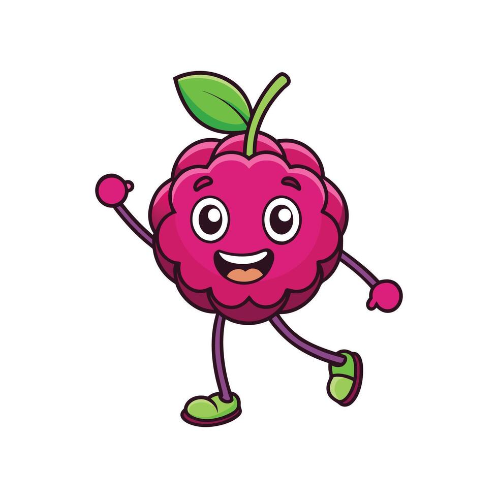Cheerful raspberry cartoon character waving on a white background vector