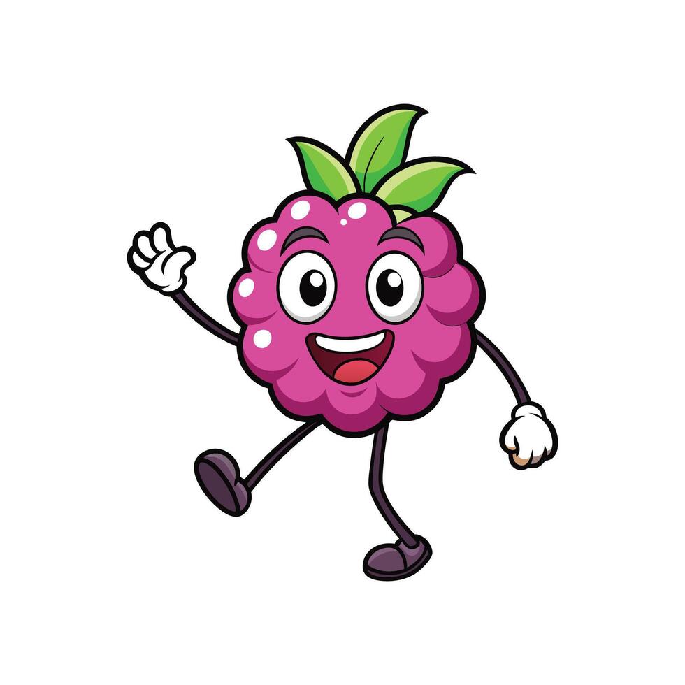 Cartoon raspberry mascot character waving cheerfully with a smile vector