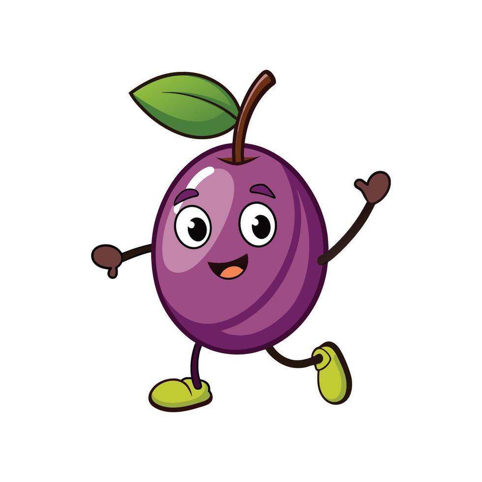 Cheerful purple plum character with a friendly expression walking vector