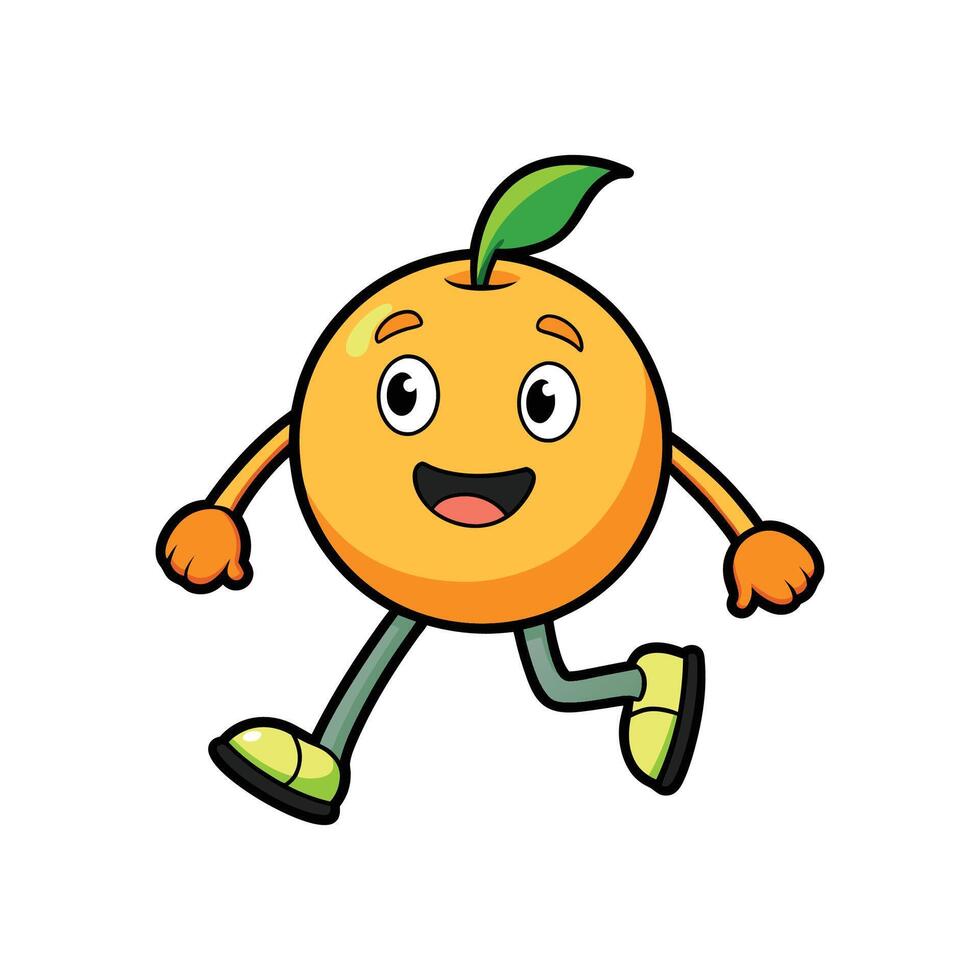 Cartoon orange character running with smiling face expression happy vector