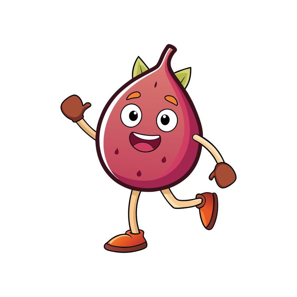 Cheerful fig character waving and running on white background vector