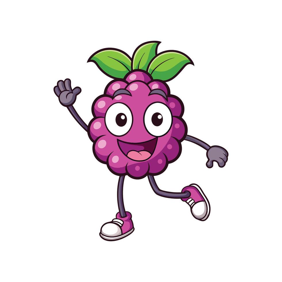 Cartoon blackberry character with smiling face and waving hand vector