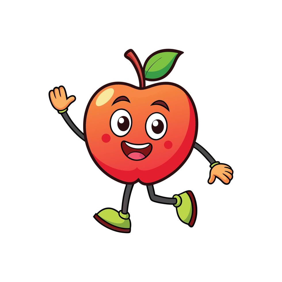Happy cartoon apple character waving with a smile on face vector