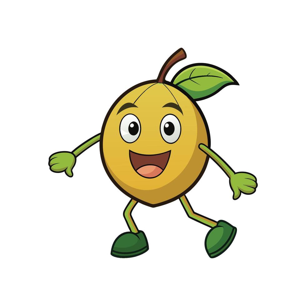 Happy Cartoon Fruit Character Walking with Joyful Expression vector