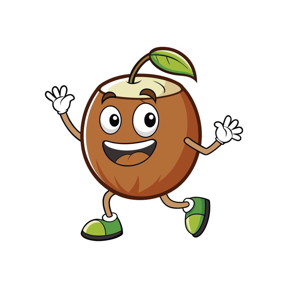 Cheerful cartoon fruit character running with smile and wave vector