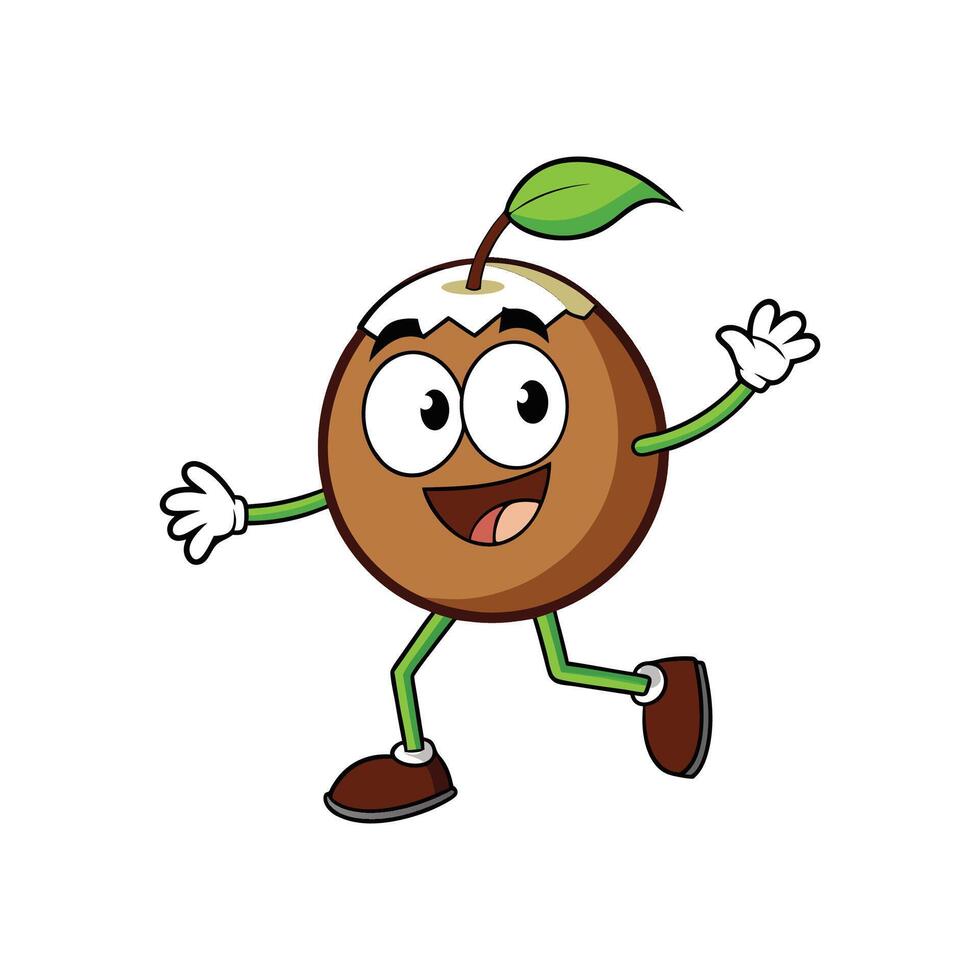 Cheerful Coconut Cartoon Character Mascot Running and Waving vector