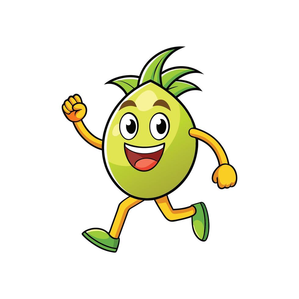 Happy running cartoon fruit character with smiling face vector