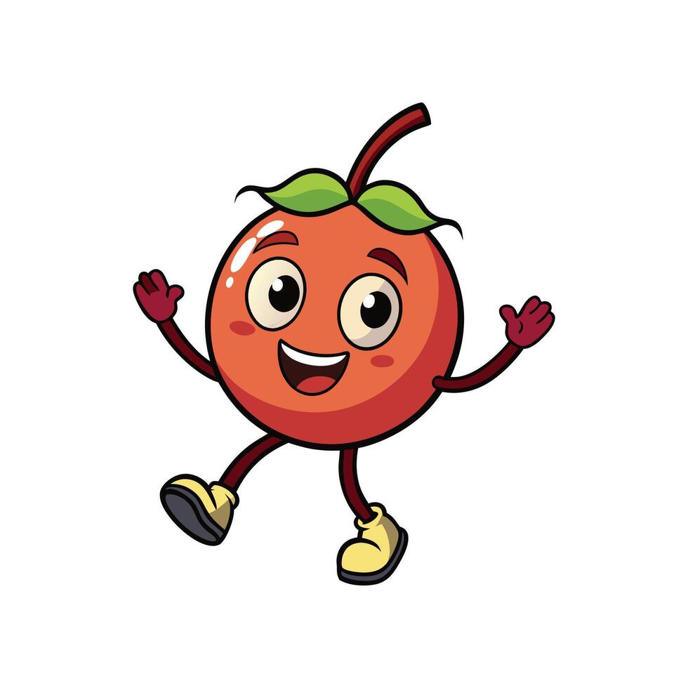 Happy tomato character with arms raised jumping for joy vector