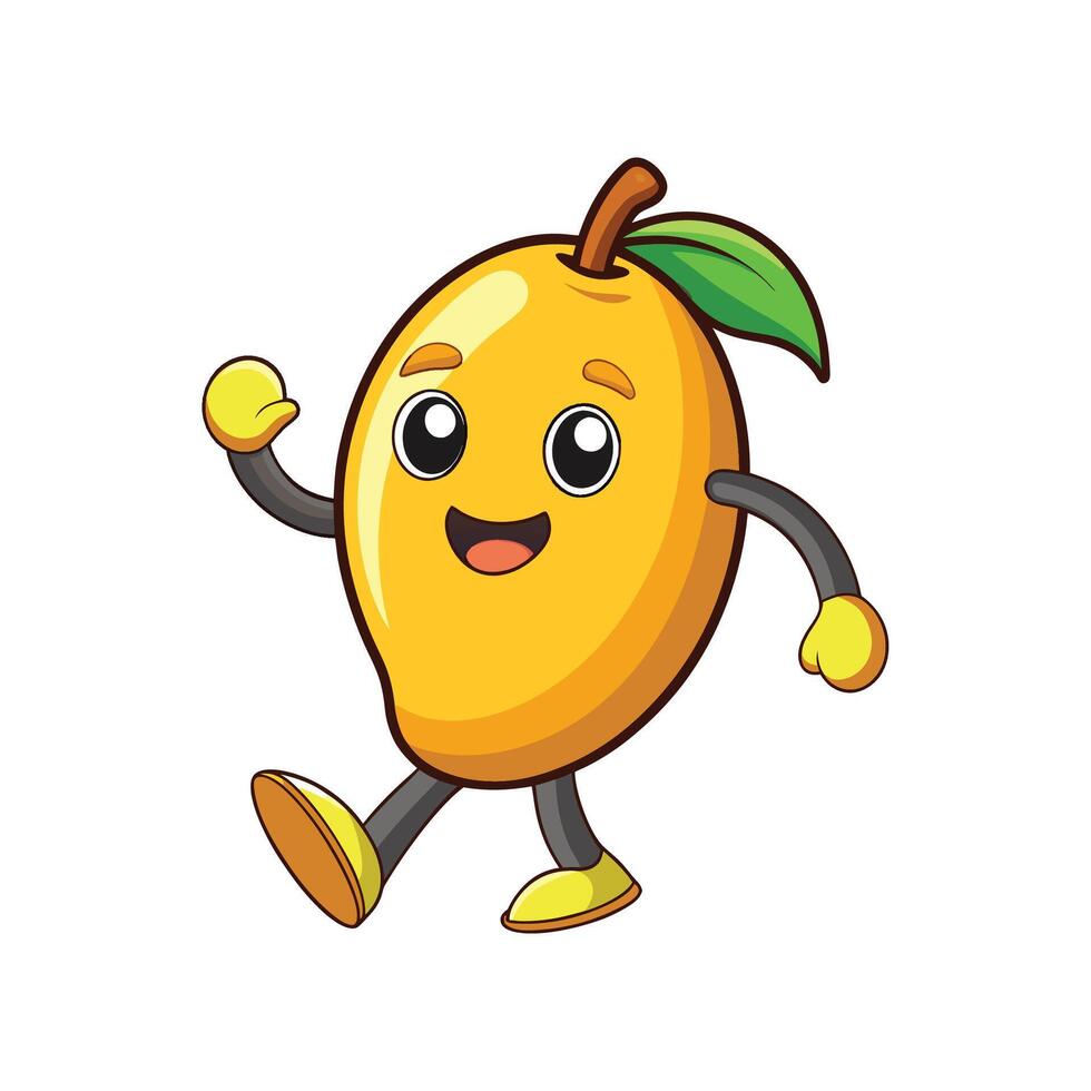 Cartoon Mango Character Walking and Smiling, on White Background vector