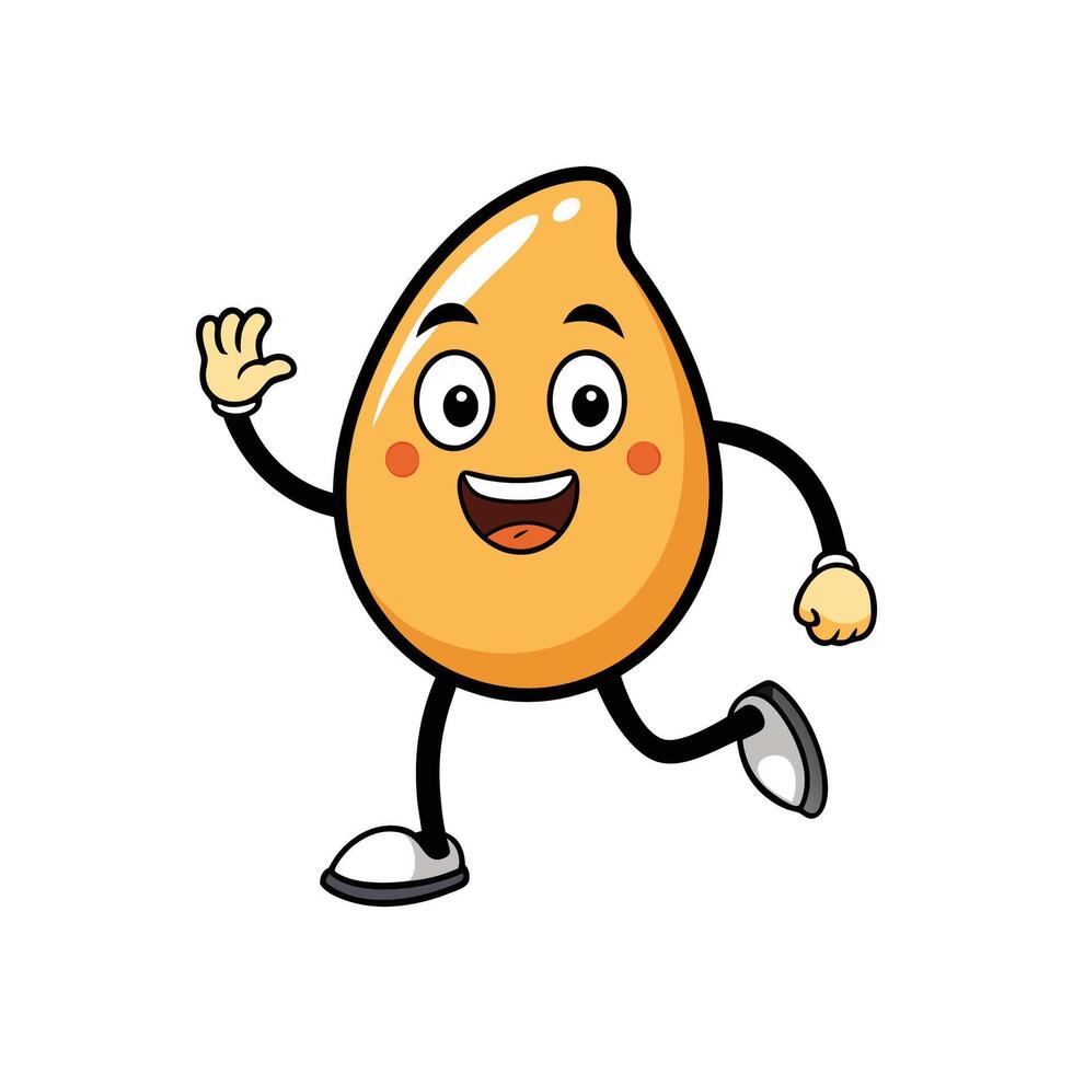 Cartoon Seed Character Running and Waving on White Background vector
