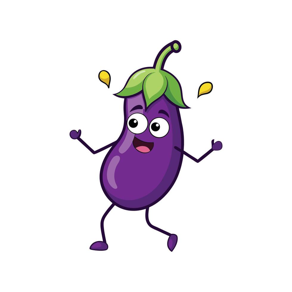 Excited Eggplant Cartoon Character Dancing with Joyful Expression vector