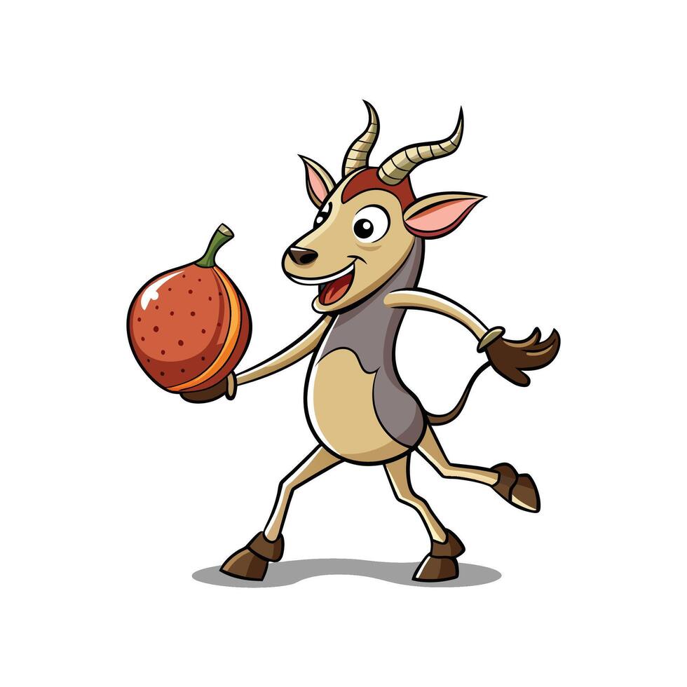 Cartoon gazelle character illustration with fruit in its hand vector