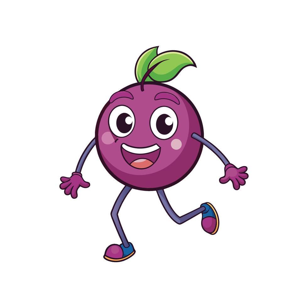 Cheerful fruit character running with a big smile expression vector