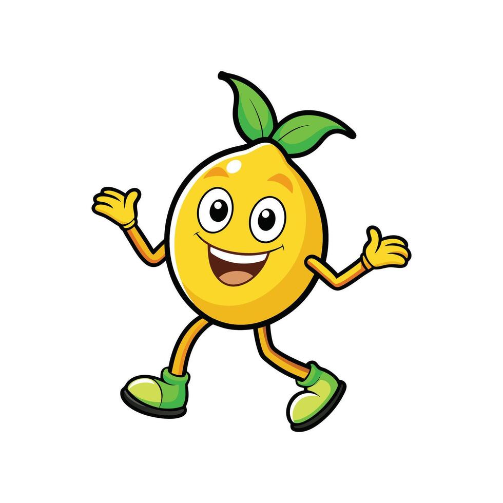Happy lemon cartoon character walking on white background vector