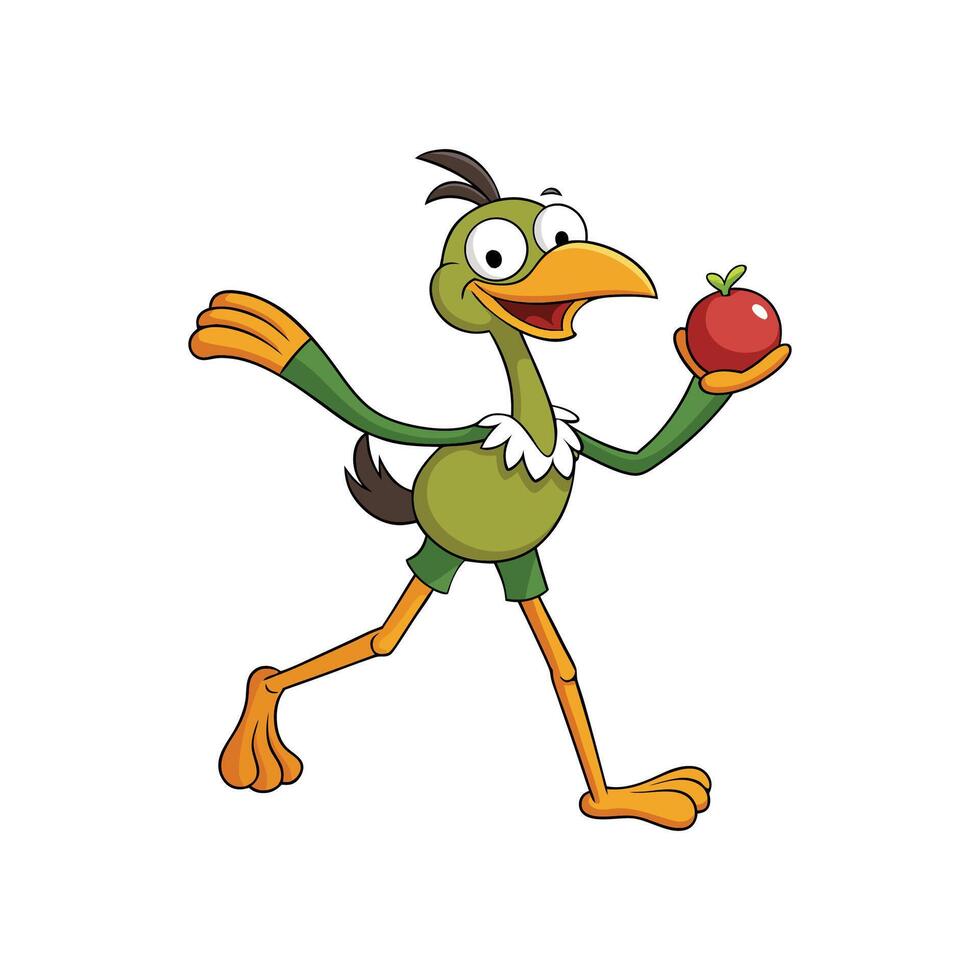 Cartoon Bird with Apple Stock Character Illustration vector