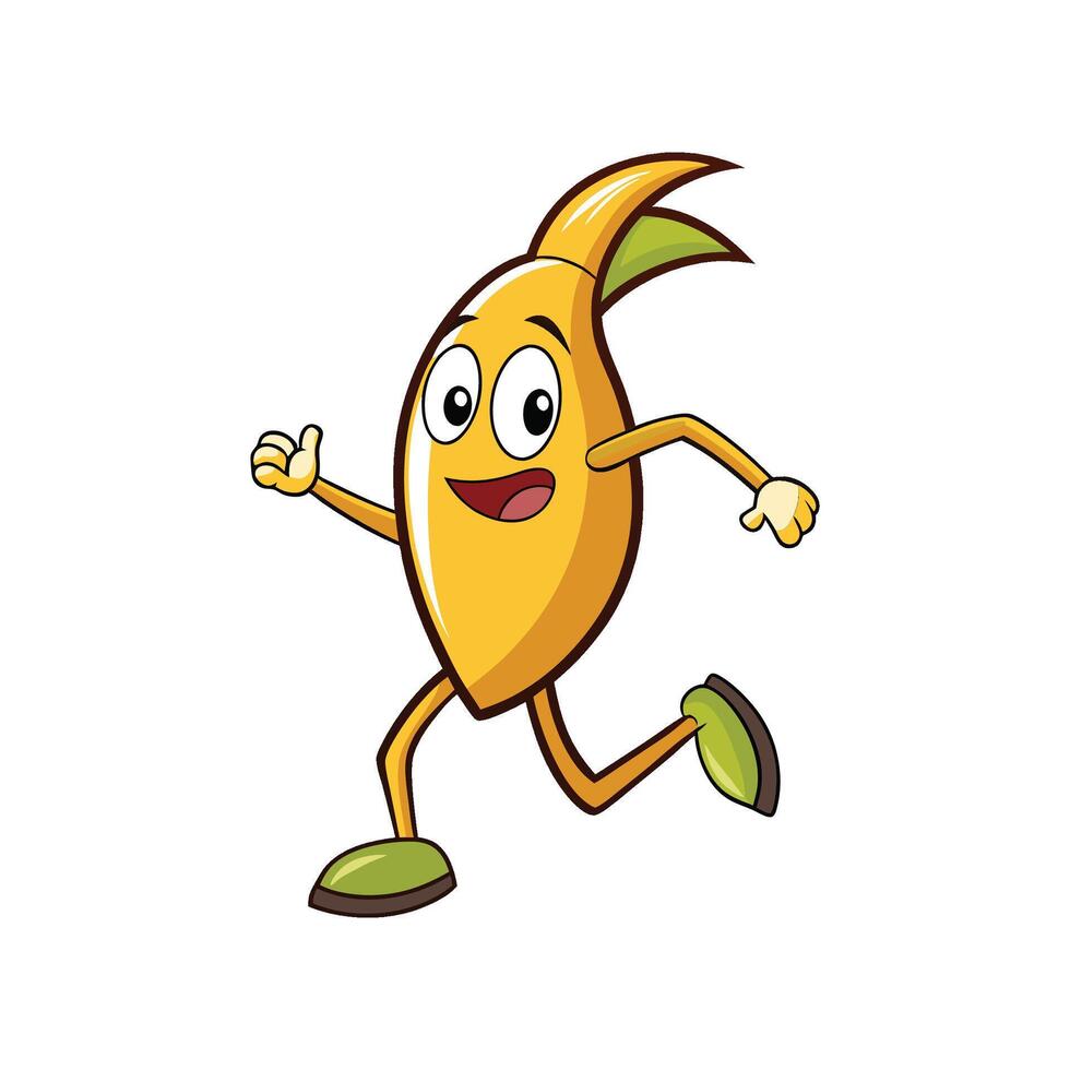 Happy mango character running with thumb up on white vector