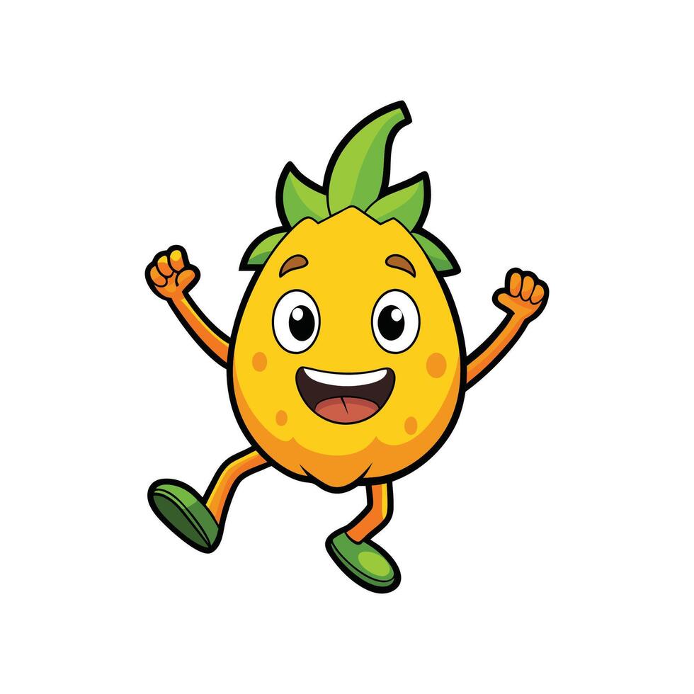 Cheerful cartoon pineapple character celebrating success on a white background vector