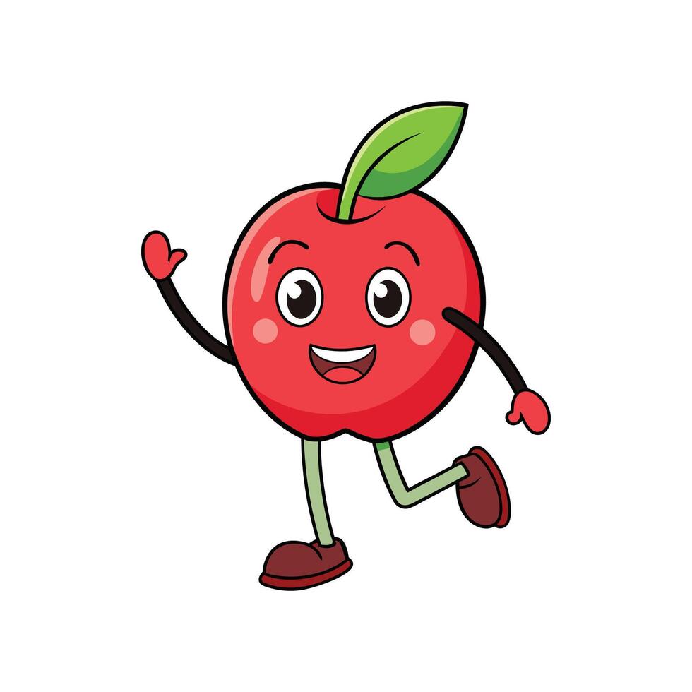 Cartoon apple character cheerfully walking against a white backdrop vector