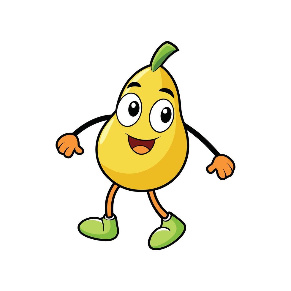 Happy cartoon pear character with big eyes and smile vector