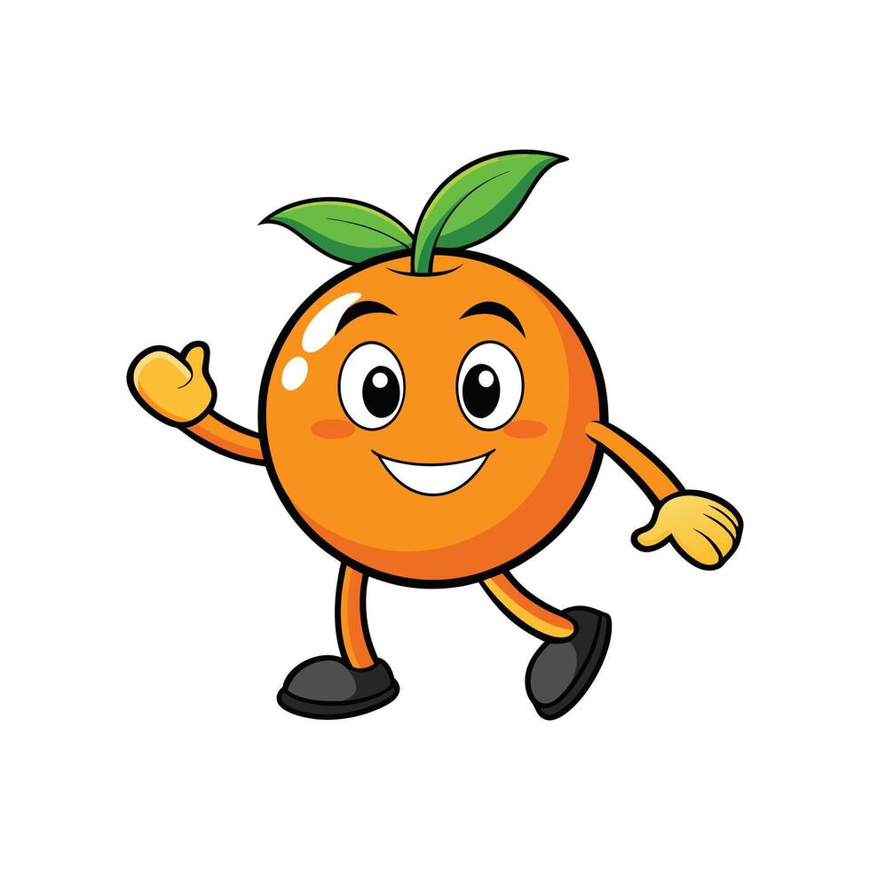 Happy cartoon orange character walking and waving hello vector