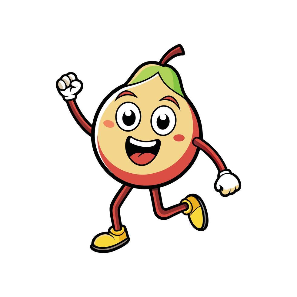 Animated pear character running with a big smile, vector