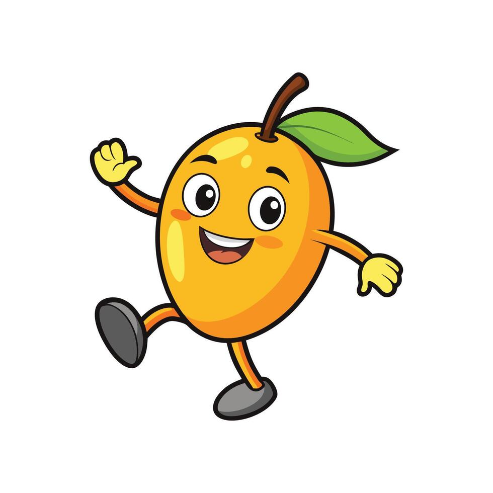 Cartoon mango character with a happy expression walking vector