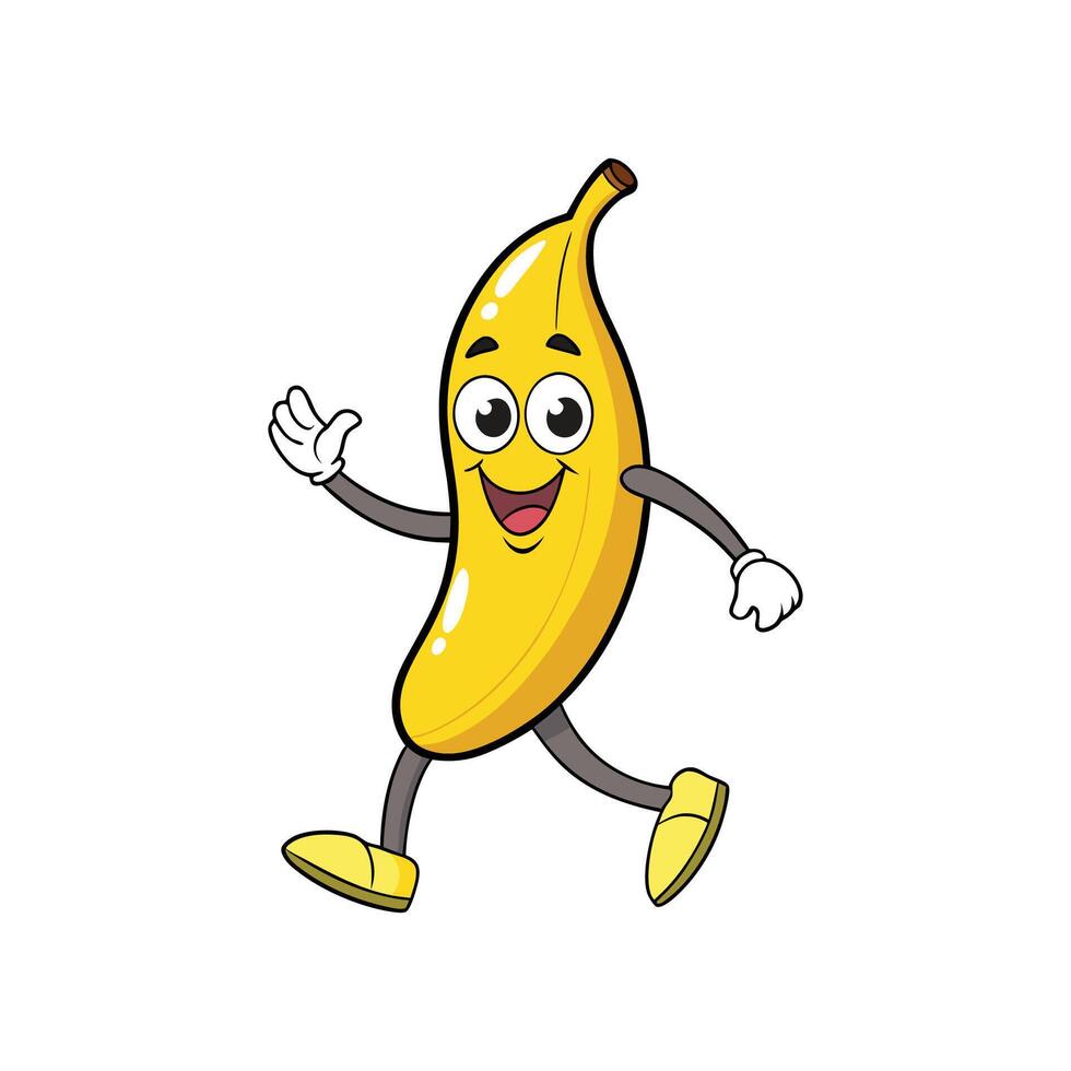 Happy walking banana character illustration on isolated white background vector
