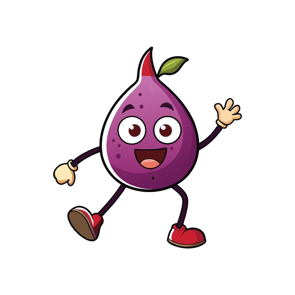 Cartoon fig character with arms and legs waving hello vector