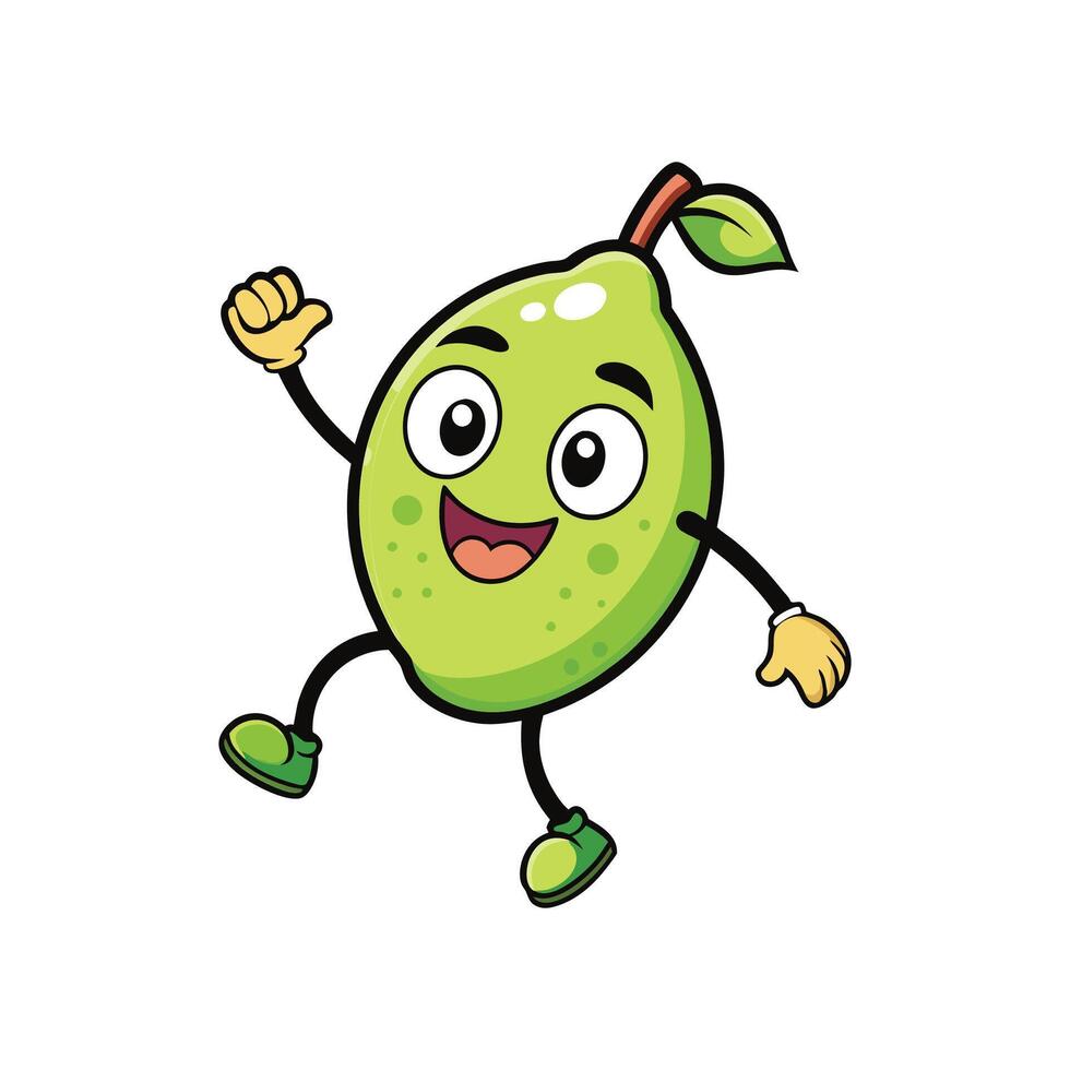 Happy lime cartoon character cheerfully waving, isolated on white vector
