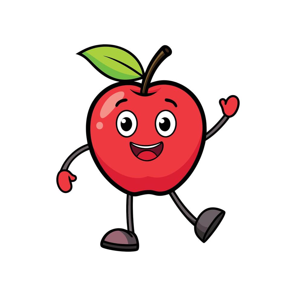 Cartoon apple character with happy expression and simple design vector
