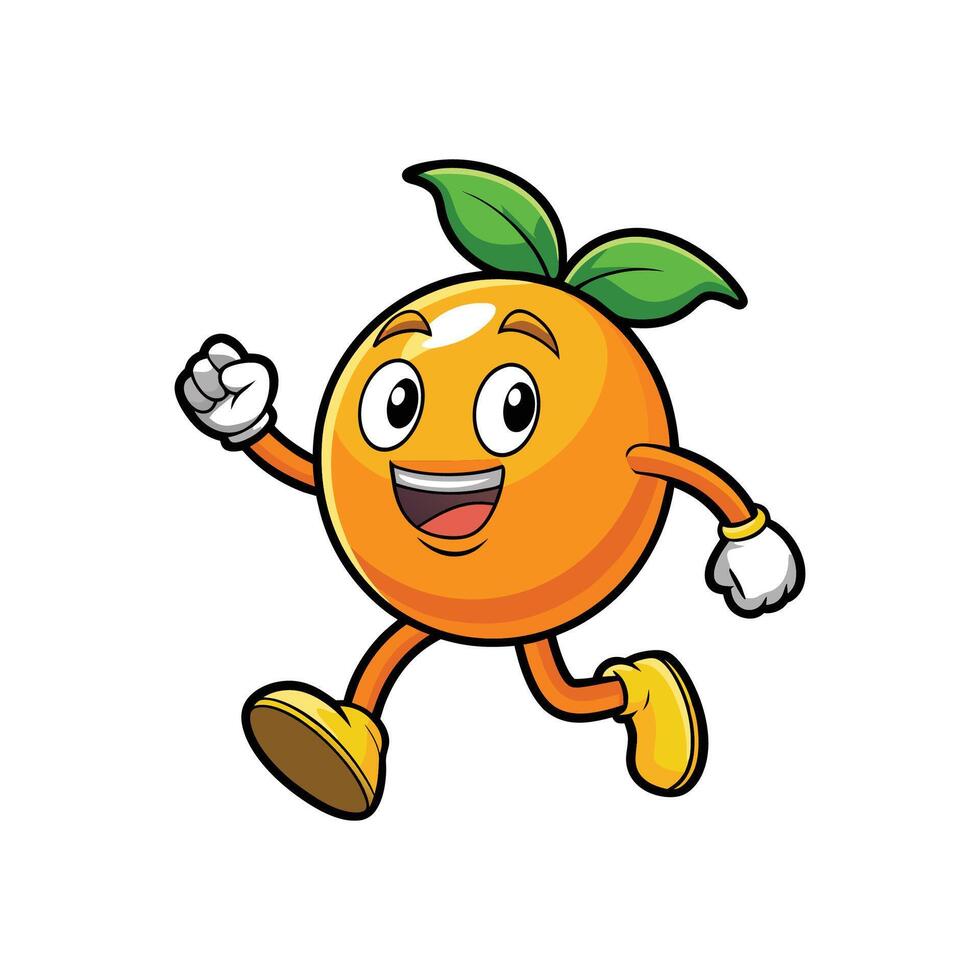 A cheerful cartoon orange character running with a smile. Vibrant and playful illustration in a comic style on a white background. vector