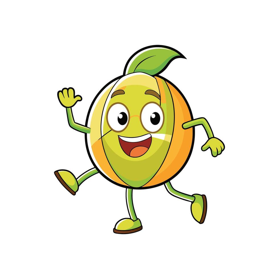 Cartoon peach character with smiling expression waving hello illustration vector