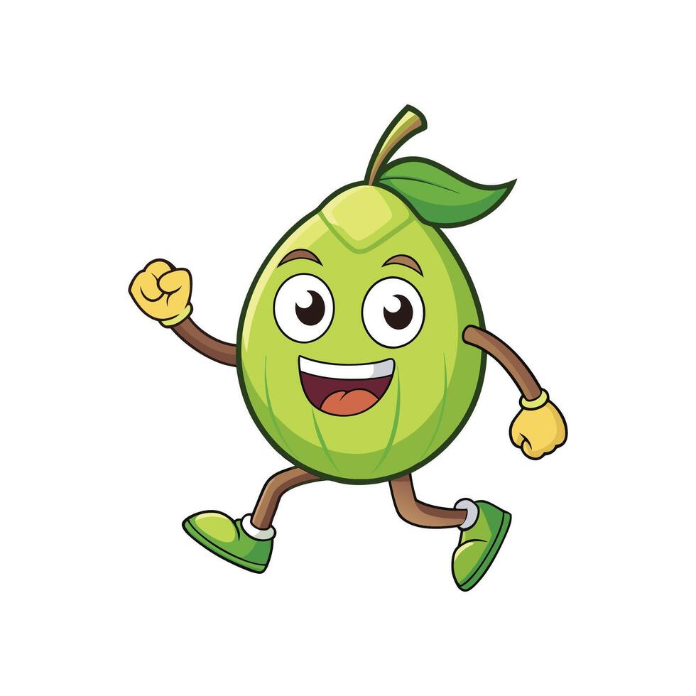 Animated guava character jogging with a cheerful expression vector