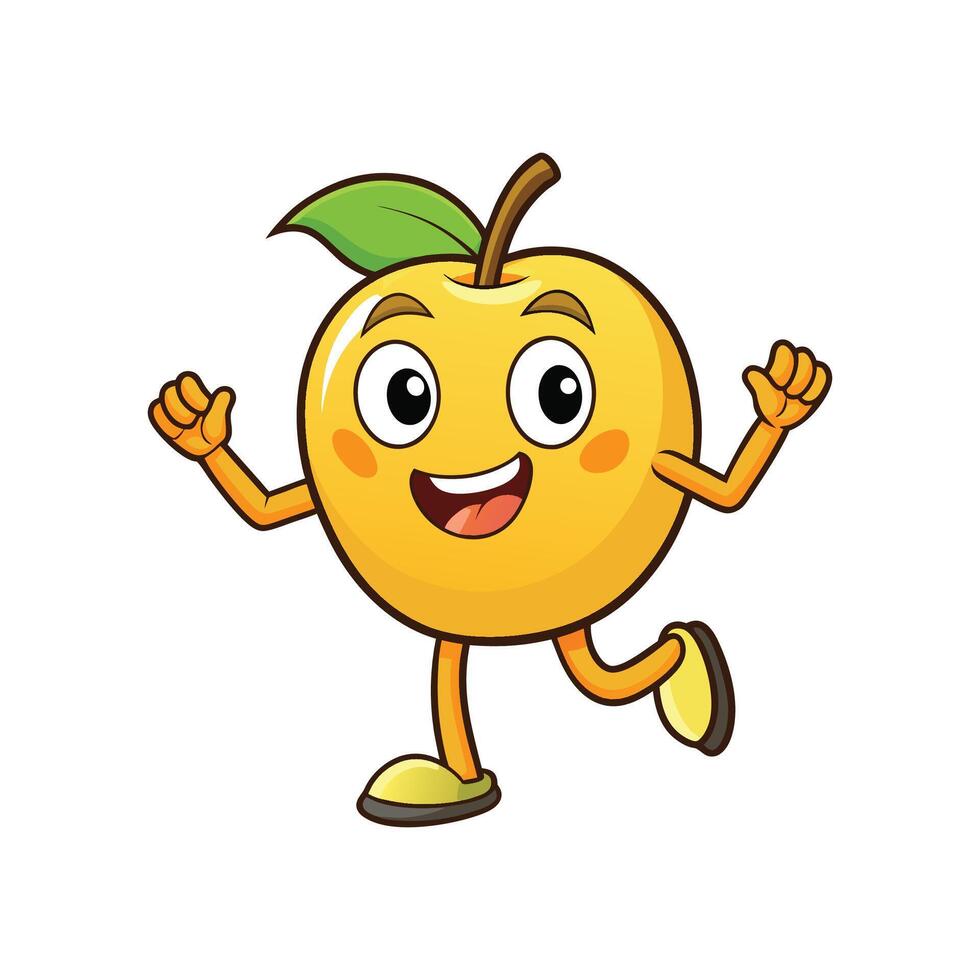 Joyful Cartoon Apple Character Leaping with Excitement on White vector