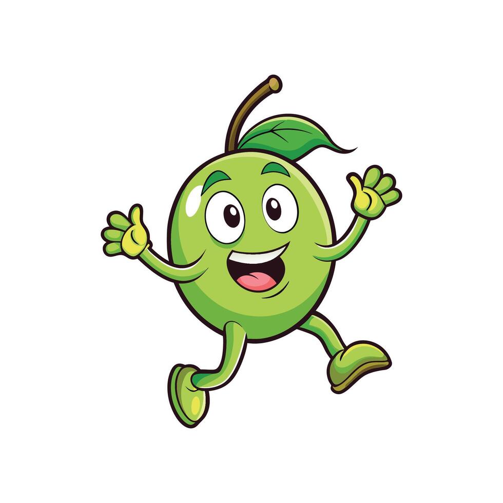 Excited green apple cartoon character running with happy expression vector