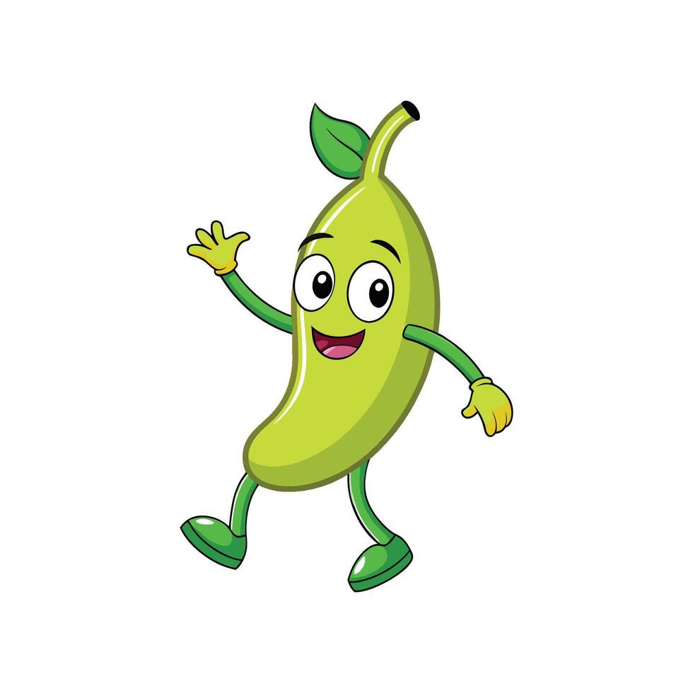 Cheerful green banana character waving hello on white background vector