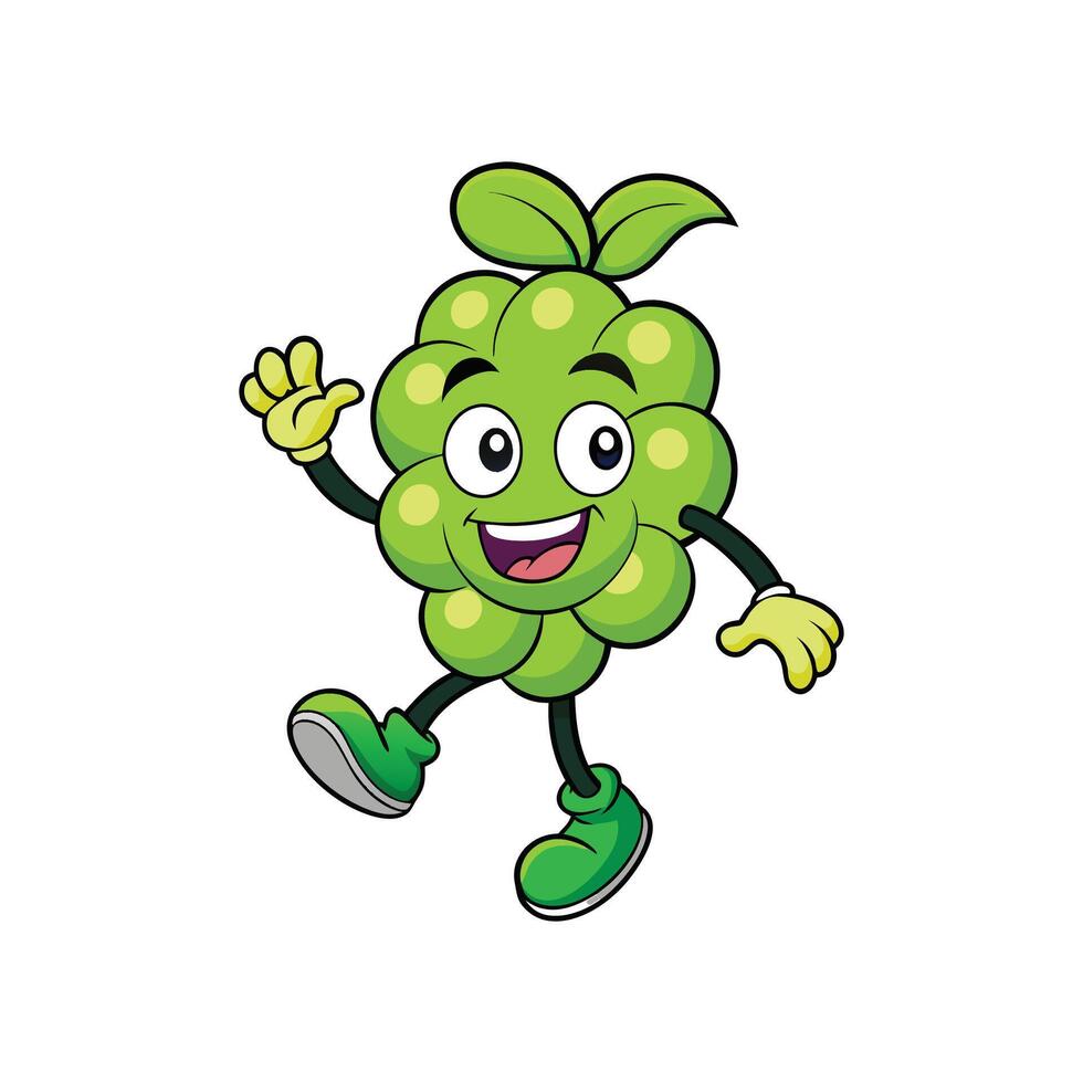 Cheerful cartoon green grape character waving with positive expression vector