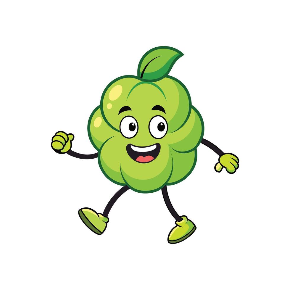 Cute cartoon green fruit character walking with happy face vector
