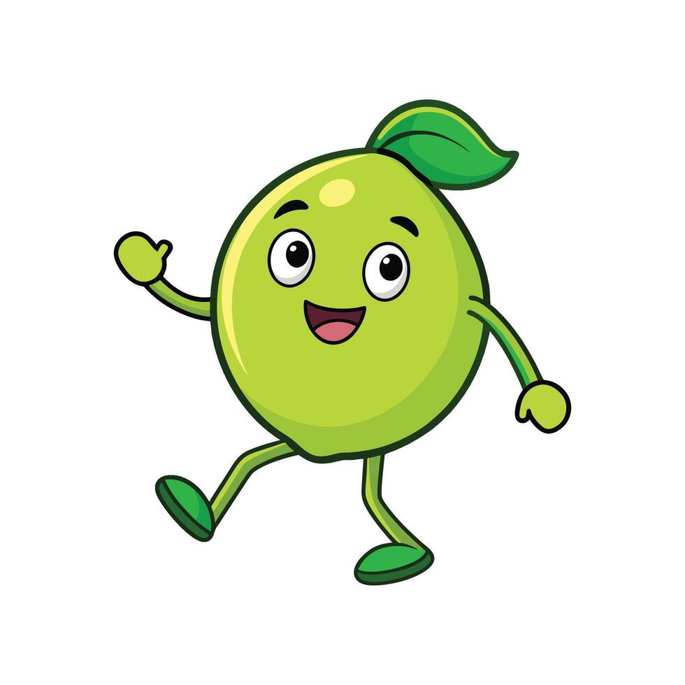 Cartoon lime character with smiling face, walking on white vector