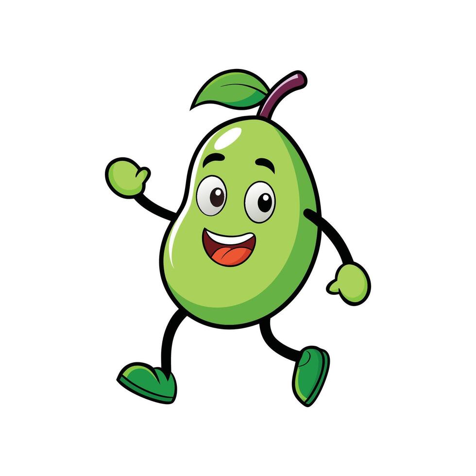 Happy green mango character walking and waving illustration vector