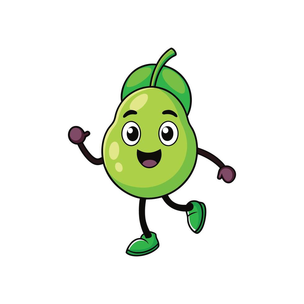 Cartoon pear character with happy expression on white background vector